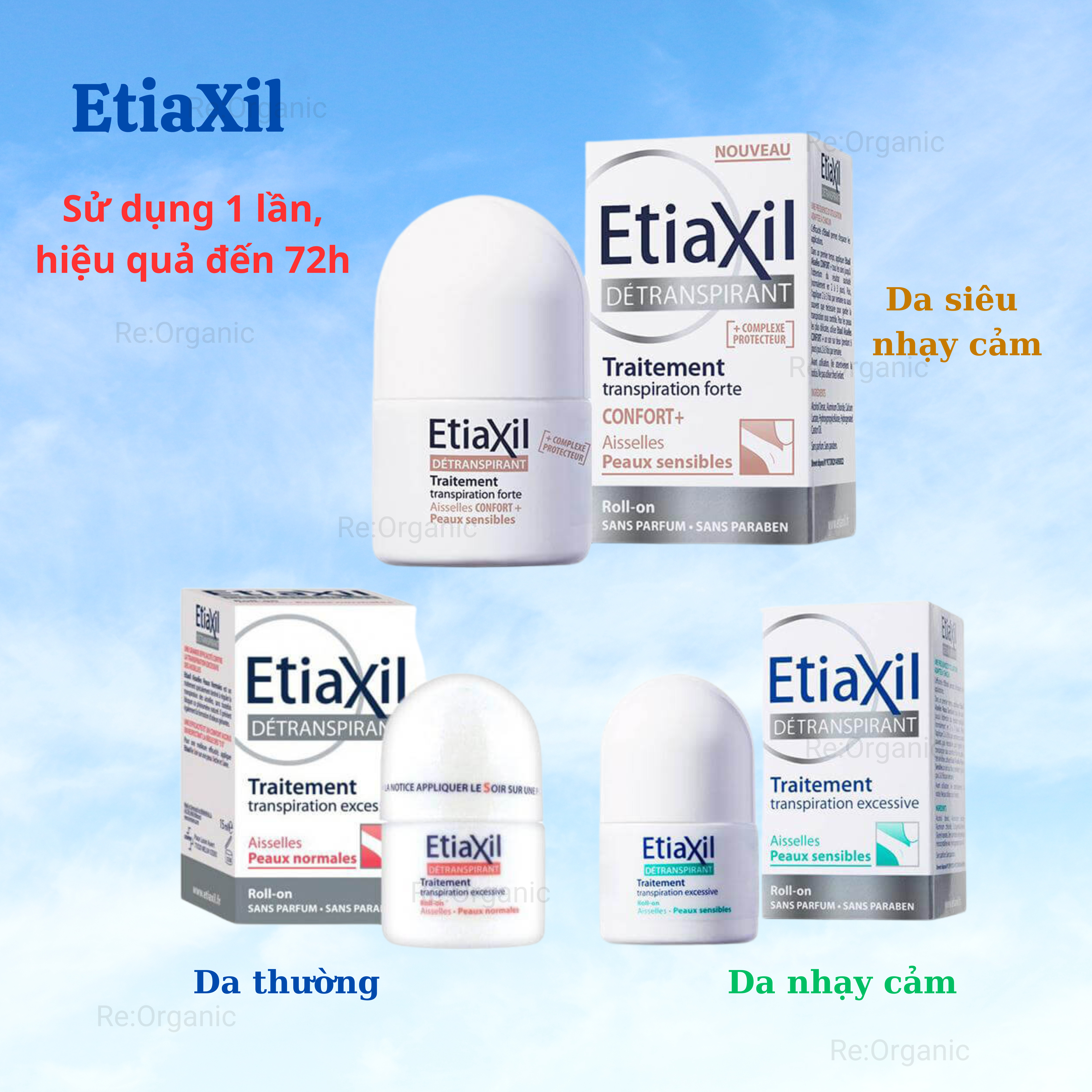 Etiaxil: Đặc trị mùi hôi nặng, không gây vệt ố vàng, có 3 loại cho từng loại da.